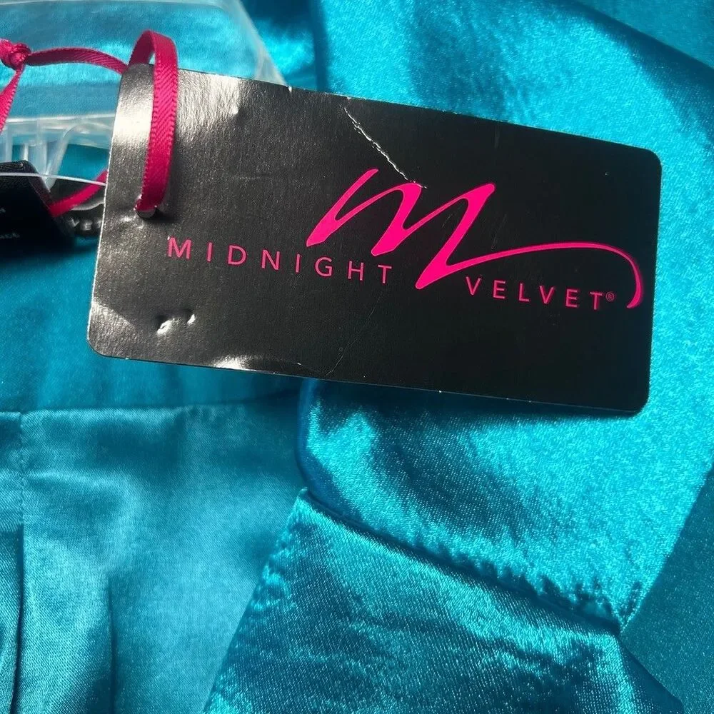 Midnight Velvet Skirt Suit Set Womens Size 8 Teal Blue Beaded Metallic Trim